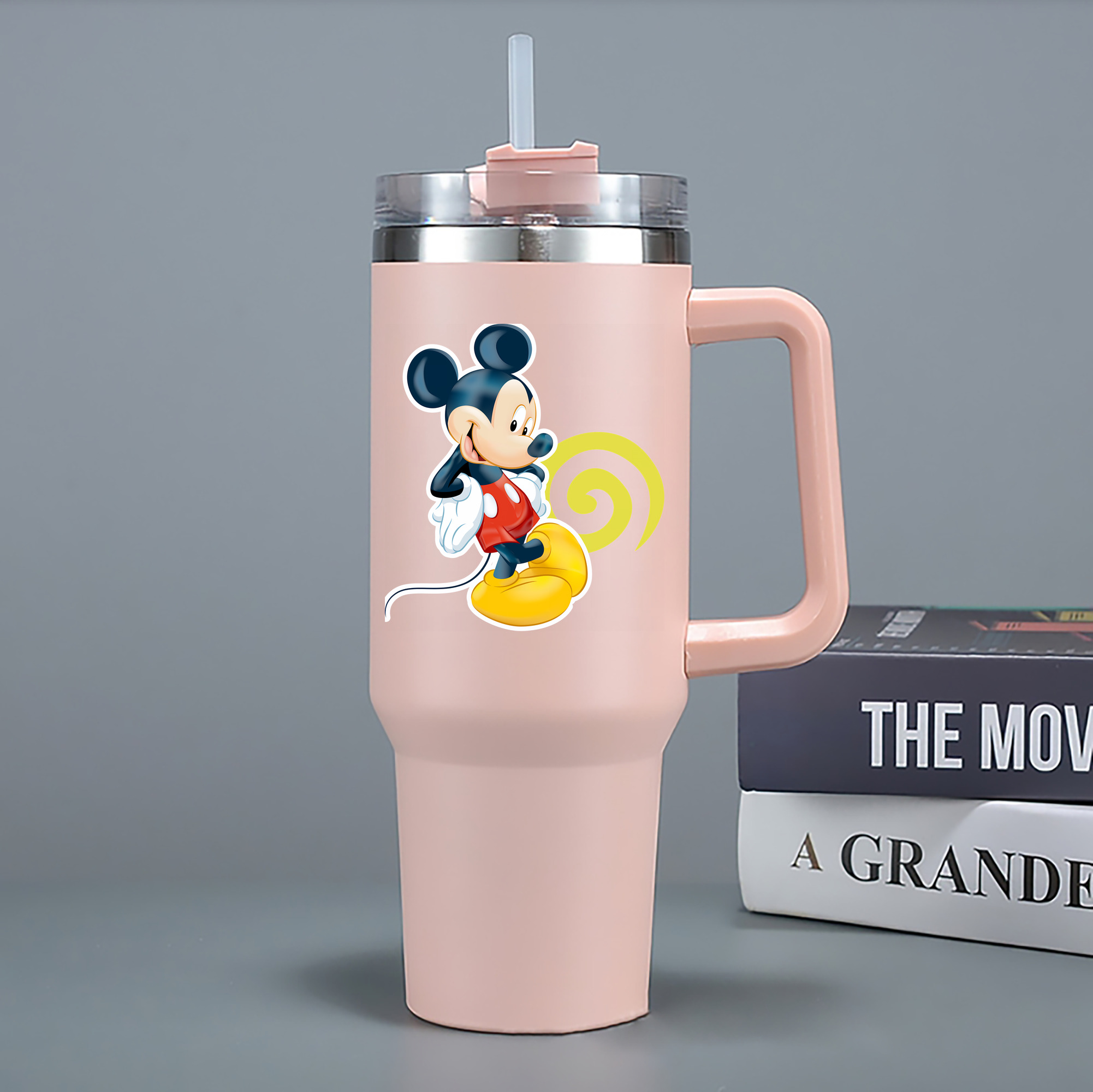 （画像用） ミッキーマウス Mickey Mouse 1200mL車用タンブラー - クリスタルステッカー（プラスチックストロー付き）